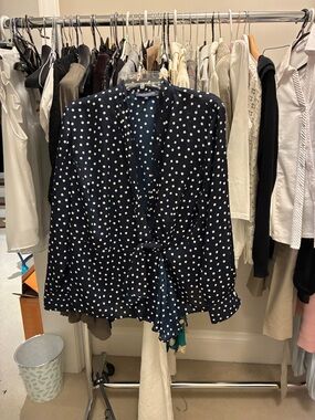 Jones New York Navy Blue Polka Dot Wrap Blouse 👵MT